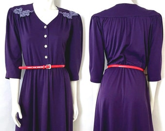 Vintage 80's Tabby, Purple, Half Sleeve, Dress (L)