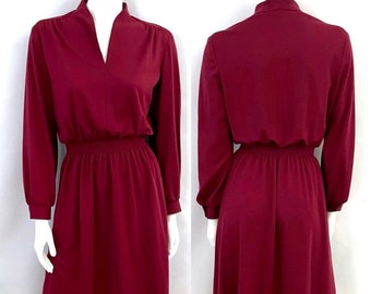 Vintage 70's Burgundy, Raglan Sleeve, Dress (Size 4/6)