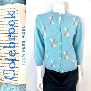 Vintage 50&#39;s/60&#39;s Blue, Wool, Cardigan Sweater (M)
