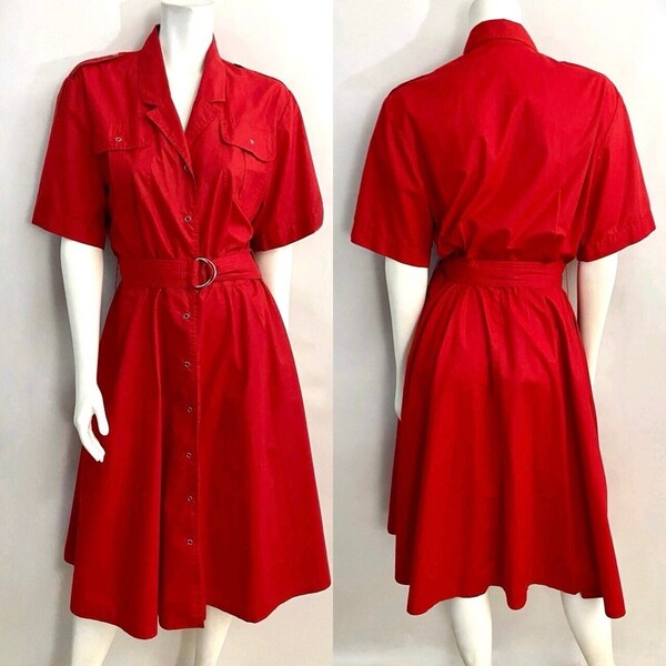 Vintage 80's Red, Short Sleeve, Dress (M)