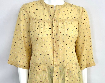 70's Gelb, Floral, Halbe Ärmel, Top (XS)