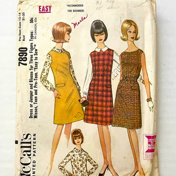 Vintage 60's McCall's 7890, Dress, Jumper, Blouse (XS/S)