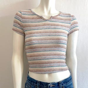 Vintage 90&#39;s White, Pastel, Striped, Knit Top (XS)