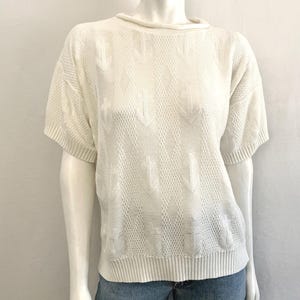80&#39;s Kenneth Too Plus, Off White, Short Sleeve, Sweater (Size 14/16)