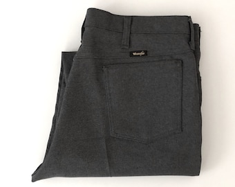 Pantalones cortos Wrangler vintage para hombre de los años 70, color gris, poliéster, pierna recta, talla 36.