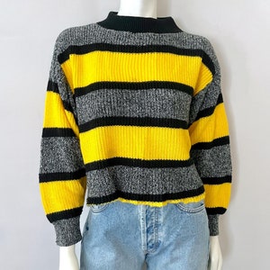 Vintage 80&#39;s Yellow, Striped, Cropped Sweater by GAS Co (M)