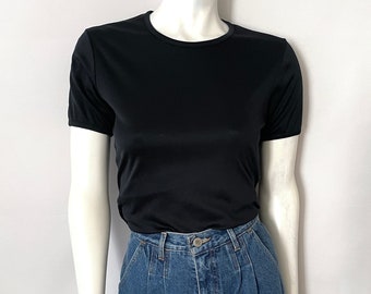 Vintage 70's Black, Nylon, Short Sleeve, Top (Size 4/6)