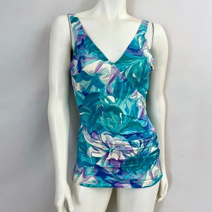 Vintage 80&#39;s Blue, Green, One Piece, Swimsuit by Ceeb (S)