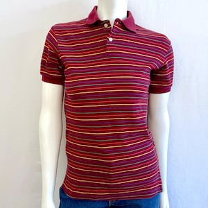 Vintge 80&#39;s Burgundy, Striped, Short Sleeve, Polo by Silver Unicorn USA (S)