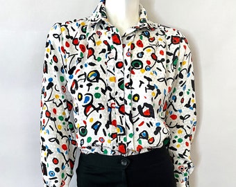 Vintage 80's Nordstrom Petite, Abstract, Long Sleeve, Blouse (Size 6)