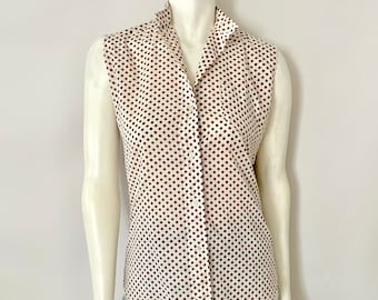 Vintage 70's Polka Dot, Top, Sleeveless, Blouse (Size 8)