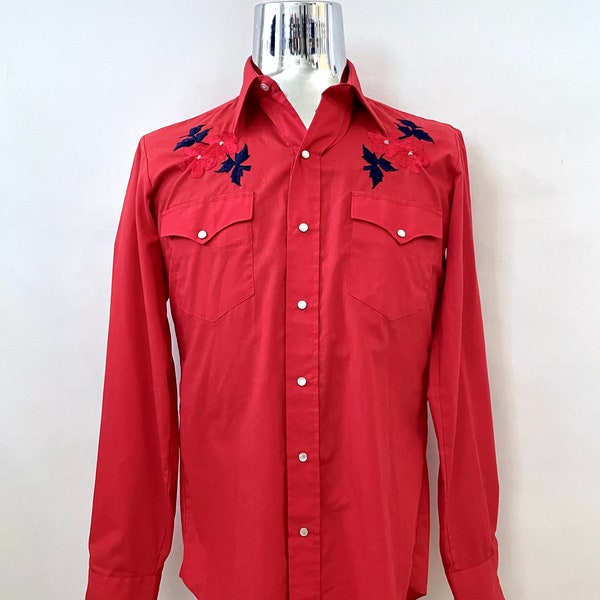 Vintage 80's Chute #1, Red, Embroidered, Snap Button, Shirt (M)