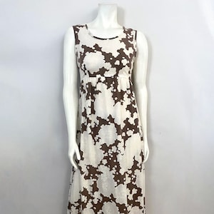 Vintage 70er Jahre Braun, Weiß, Ärmellos, Maxi Kleid (Größe 2)