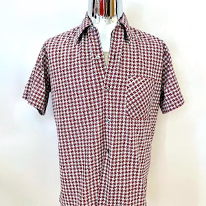 Vintage 70&#39;s Gray, Houndstooth, Disco Shirt (L)
