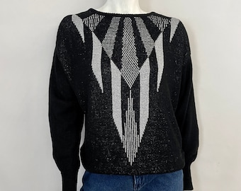 Vintage 80's Black, Silver Pull Over, Sweater by Mervyn's (M)