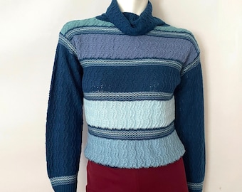 Vintage 70's Blue Striped Turtleneck Sweater (S)