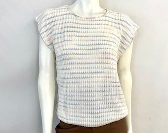 Vintage 80's White, Pastel Rainbow, Striped Sweater (L)
