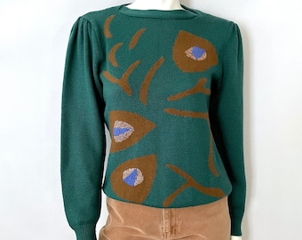 Vintage 80's Green, Wool Blend Geometric Sweater (M)