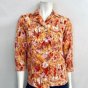 70&#39;s Orange, Red, Button Down, Blazer Jacket (Size 2)
