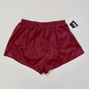 Vintage 80&#39;s Deadstock, Burgundy, Nylon, Running Shorts (XS)
