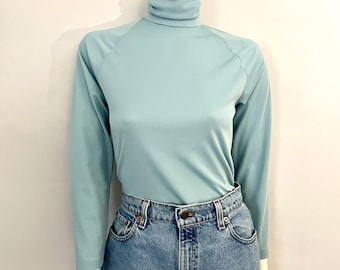 70's Pastel Blue, Nylon, Turtleneck Top (S)