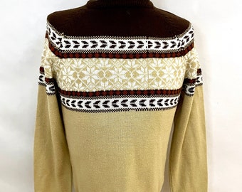 Vintage 80's Brown, Tan, Geometric, Long Sleeve, Sweater (M)