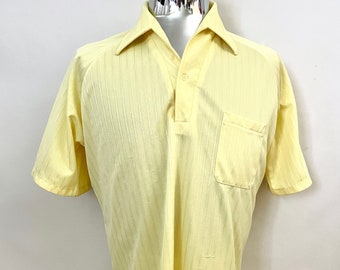 Vintage 70's Pastel Yellow, Short Sleeve, Disco Polo Shirt (L)