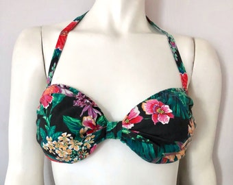 Vintage 90's Black Floral Bikini Top (32-34D)