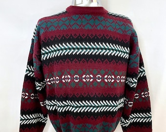 80's Burgundy, Geometric Sweater (L)
