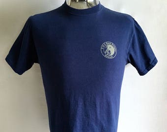 Vintage 90er Jahre T&C T Shirt, Navy Blau, Grau, Kurzarm (S)
