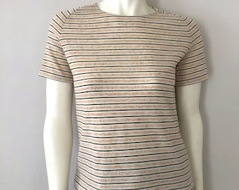 70's White, Black, Striped, Polyester, Top (S)