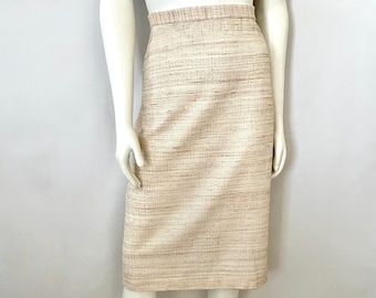 70's Deadstock, Cream, Textured, Knee Length, A Line Skirt (L)