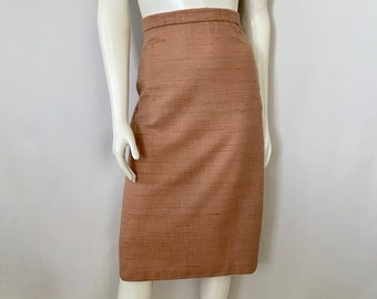 70's Deadstock Light Brown Knee Length A Line Skirt (L)