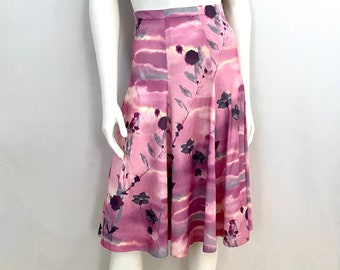 Vintage jaren 70 roze, tie-dye, bloemen, uitlopende rok (S)