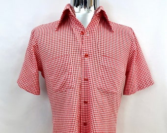 Vintage 70's Arrow, Red, White, Checkered, Short Sleeve, Shirt (M)