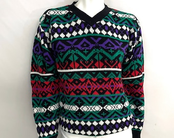 Suéter negro, colorido y geométrico de los años 80 (M)