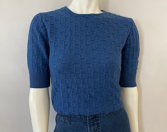 Vintage 80's Blue, Acrylic, Short Sleeve, Sweater (S)