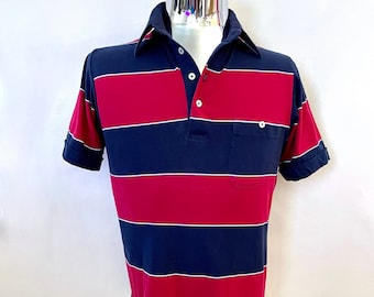 Polo anni '90 blu navy, bordeaux, a righe, manica corta (S)