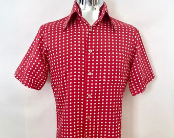 Vintage 70's Red, Polka Dot, Short Sleeve, Disco Shirt (M)