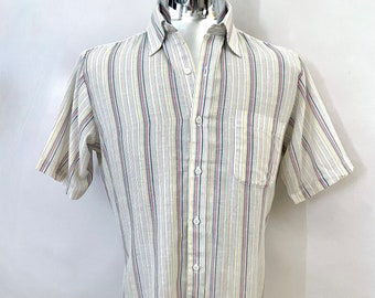 80's Arrow, White, Rainbow, Striped, Short Sleeve, Shirt (M)