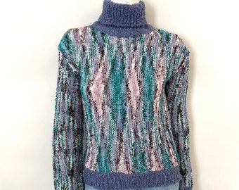 Vintage 70's/80's Purple, Argyle, Turtleneck Sweater (M)