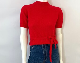 Vintage 60's Red, Mockneck, Short Sleeve, Sweater (M)