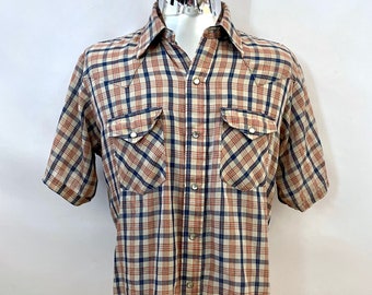 Vintage Wrangler Plaid Western Pearl Snap Shirt Cowboy Fit X-long