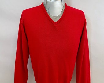 Vintage 70's Red Acrylic Long Sleeve V Neck Sweater (L)