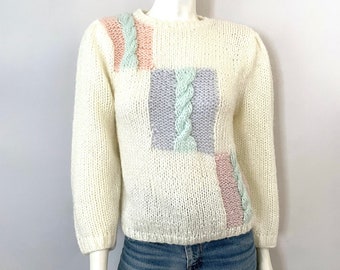 80's Off White, Pastel, Geoemtric, Sweater (M)