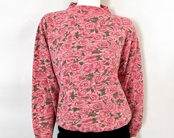 Vintage 80's/90's Memphis Jones, Pink Floral, Mockneck, Sweatshirt (M)