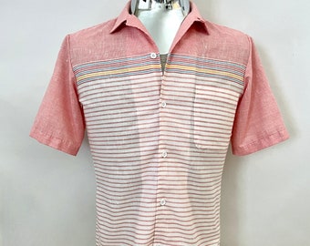 Vintage 80's Pink, White, Striped, Short Sleeve, Shirt by Sparetime (S)
