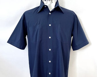 Vintage 70's Navy Blue, Short Sleeve, Shirt (L)