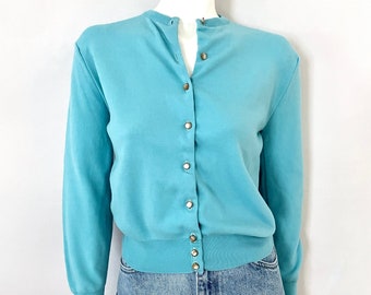 Vintage 60's Blue, Long Sleeve, Cardigan Sweater (S)
