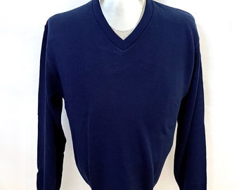 Vintage 80's Deadstock. Springfoot, Navy Blue, V Neck, Sweater (L)